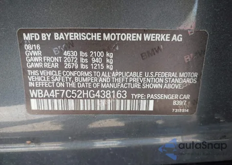 2017 BMW 430I Gran Coupe from USA, damaged, VIN WBA4F7C52HG438163